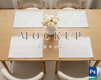 Boho Placemat Mockup, modello PSD per tovaglietta da cucina, modello di tovaglia in tessuto per sala da pranzo