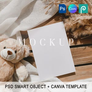 Baby-Einladungskarte Mockup, Babyparty-Einladung PSD, Kinder 1. Geburtstag Karte Mockup, Gruß einladen Mockup Canva, Junge Mädchen einladen Mockup