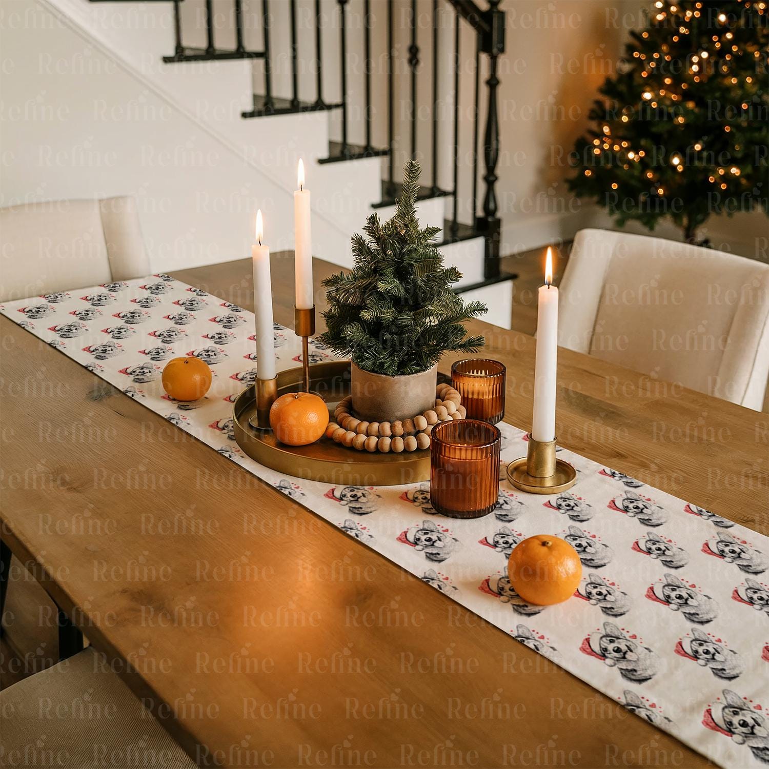 クリスマステーブルランナーのモックアップ、ホリデーファブリックの