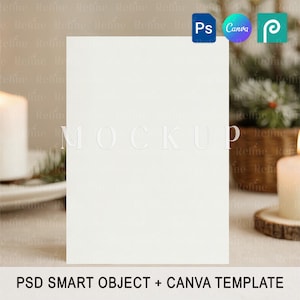Holiday Invitation Mockup PSD Canva, 5x7 Greeting Card Mock-up, Christmas Folded Cards Template