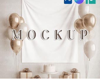 Wall Tapestry PSD Canva Mockup, Birthday Party Tapestry Mockup, Baby Shower or Nursery Tapestry Mock-up, 50x60 Wall Decor Fabric PNG Mockup