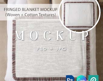 Woven Throw Blanket Mockup 60x50, Print on Demand Blanket PSD Canva Mockups