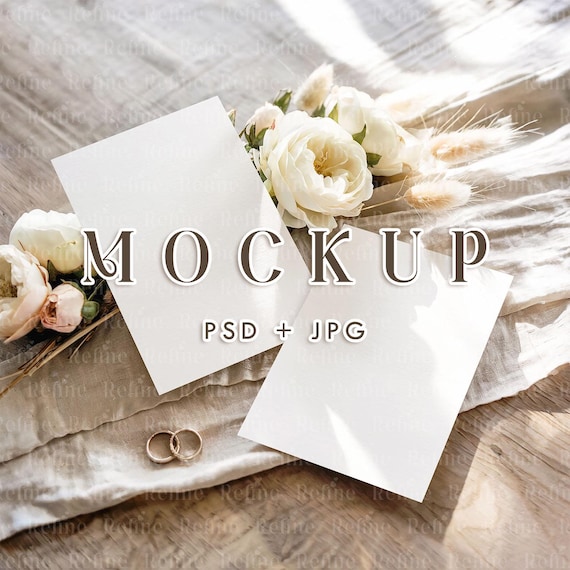 Double 5x7 Invitation Mockup Front and Back, Wedding Card PSD
