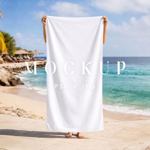 Beach Towel Mockup 30x60, Summer Towel Template, Cotton Bath Towels PSD Mock up