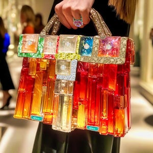 Arctic Ice: Prismatic Elegance - Glasmalerei-Handtaschenkunst