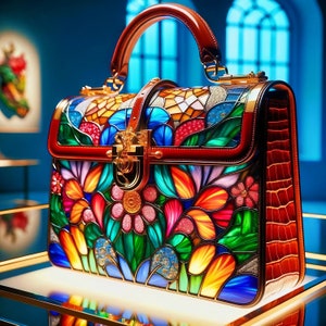 Le luxe du jardin coloré : art conceptuel de porte-documents/sac à main de designer en vitrail