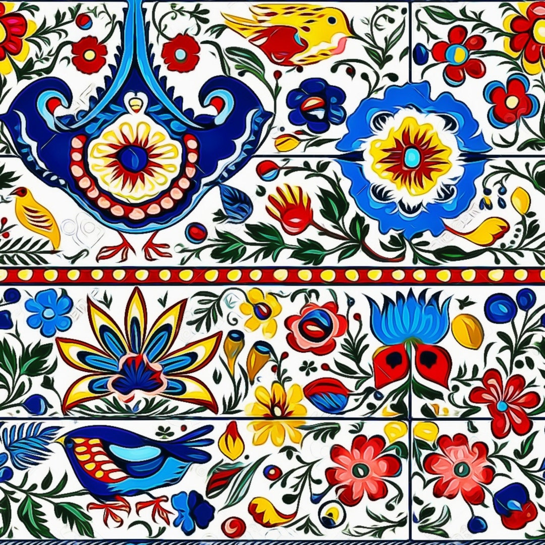 Lavish German Folk Art Digital Tile Collection Etsy