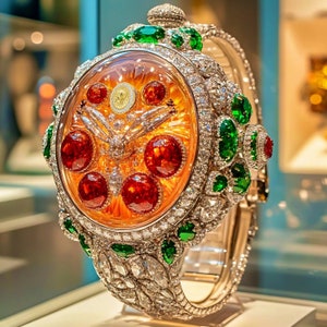 Dazzle Time: Solar Majesty - Bejeweled encrusted fashion designer watch concept art