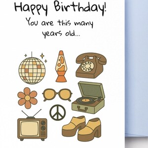 Cartão de aniversário engraçado dos anos 70, cartão de aniversário retrô disco para ele ou ela, você tem tantos anos, cartão de humor estilo vintage