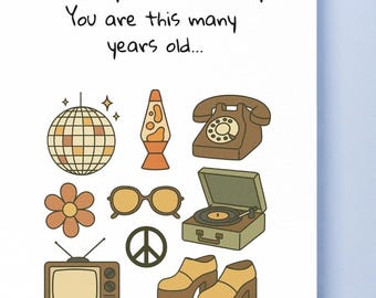 Happy Birthday You Are This Many Years Old Retro 70s Themed Funny Birthday Card For Him Or Her Vintage Nostalgia Card