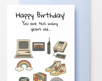 Happy Birthday You Are This Many Years Old 80s Themed Funny Birthday Card Retro Nostalgia Gift For Him Her