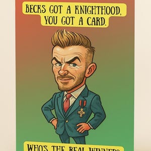 Cartão engraçado de David Beckham como Cavaleiro, Saudação humorística para ele, Cartão de paródia de celebridade, Cartão de aniversário ou parabéns