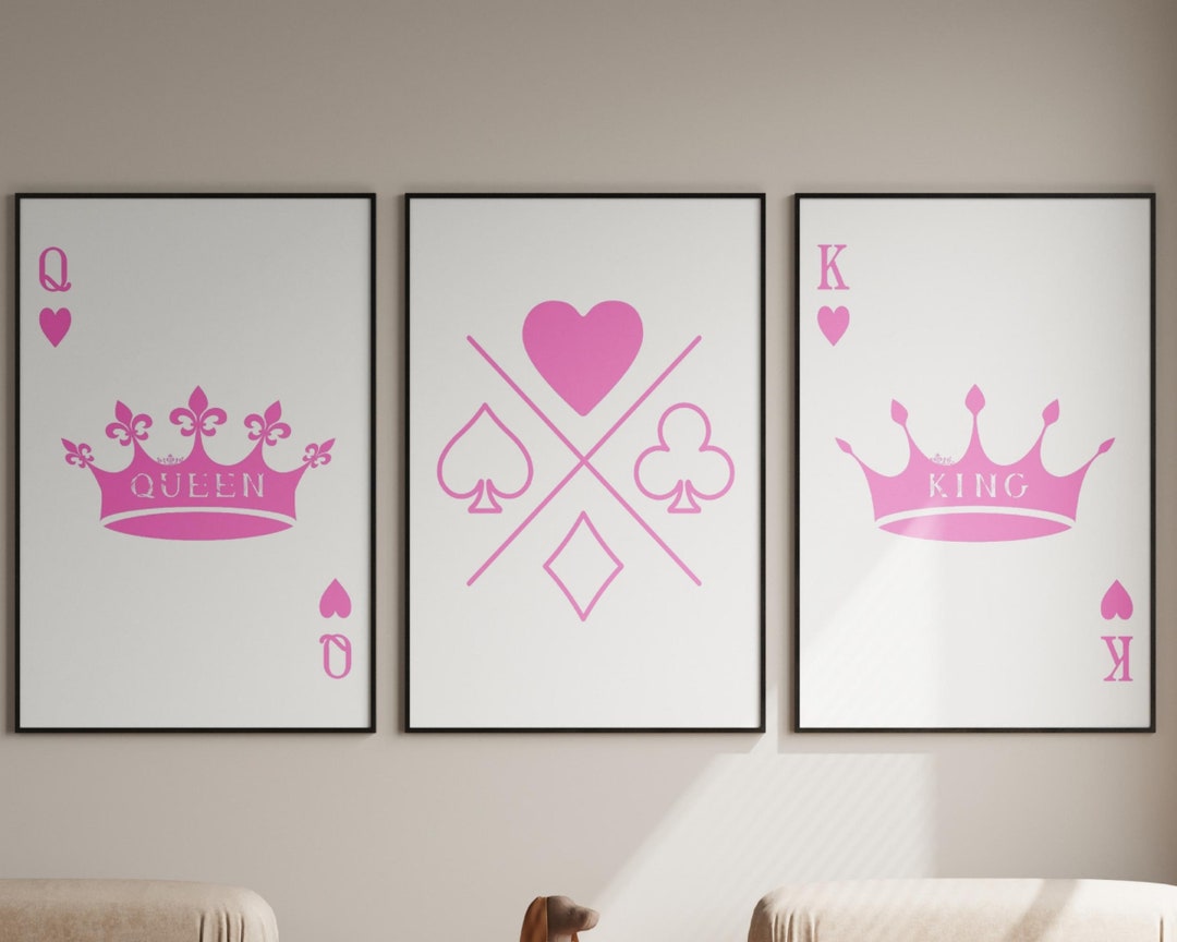 Trendy Wall Art Set of 3, Queen of Hearts Wall Art, King of Hearts