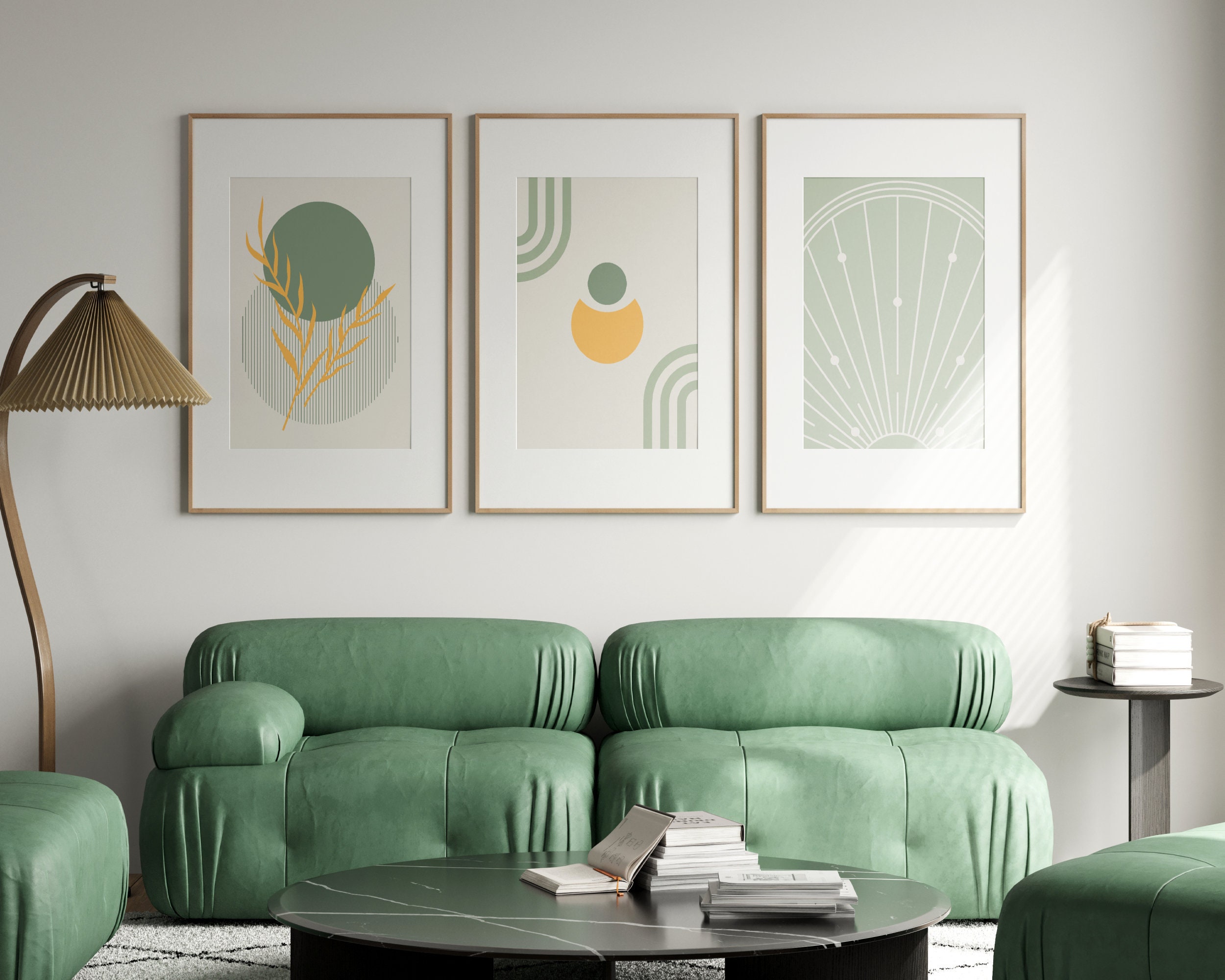 Unique Sage Green Boho Wall Art Set of 3, Sage Green Wall Decor