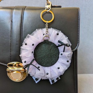 double-sided frilly keychain rosette badge holder for ita bag, pin collector bag decoration, ita bag accessories