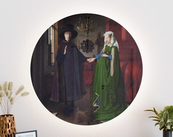 Große kreisförmige LED Glaswand Kunst, runde Wandbehang Dekoration - Arnolfini Portrait von Jan van Eyck | The Points von Glasastic