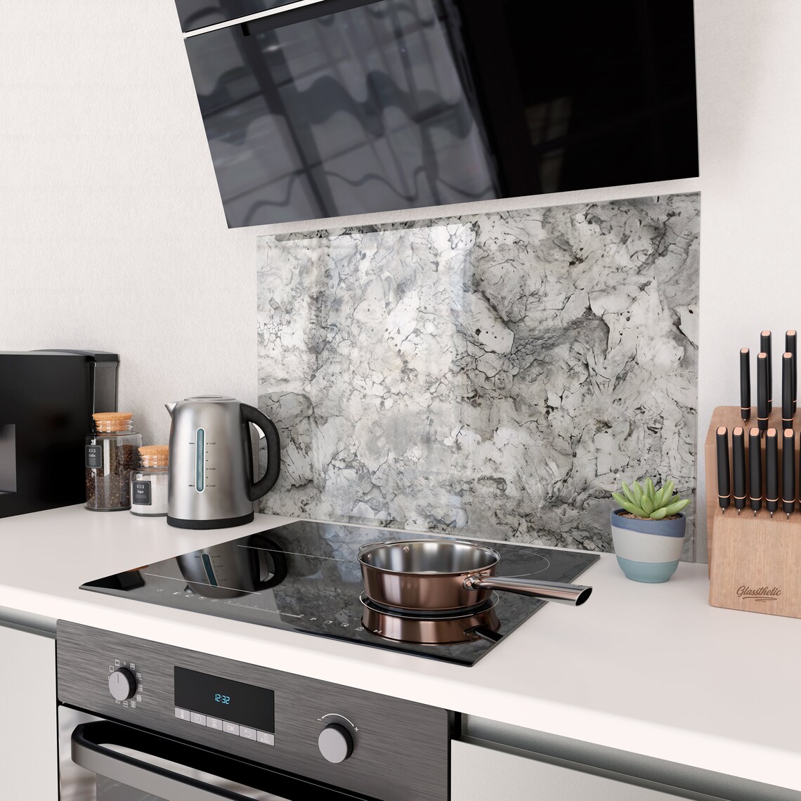 Grey Marble Stone Glass Backsplash Kitchen Splashback Stove Etsy