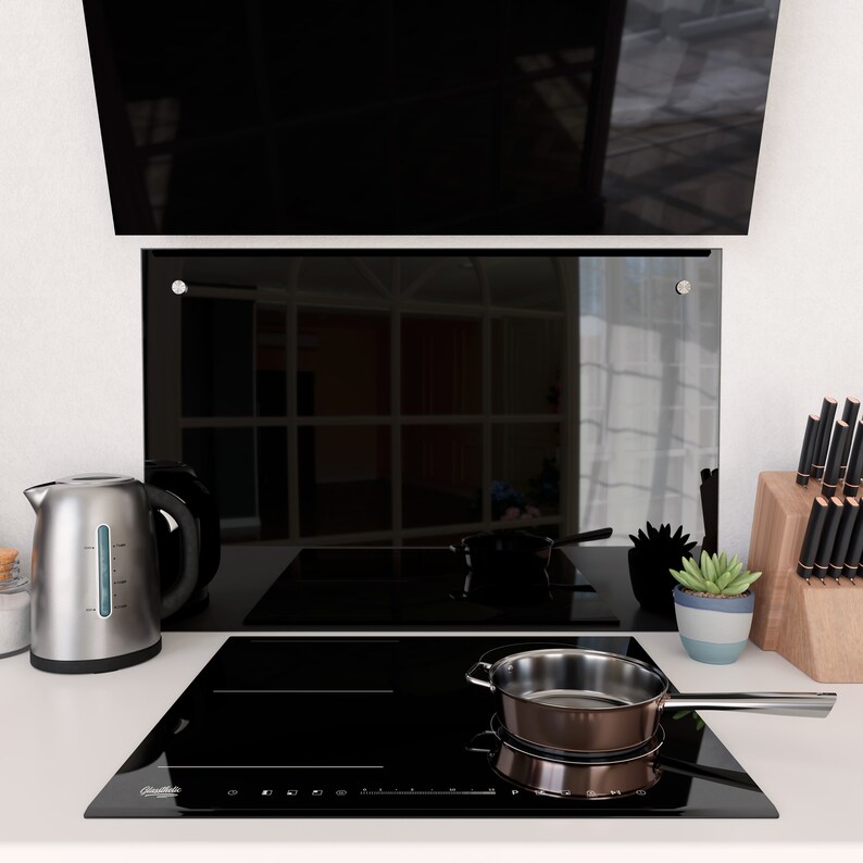 Black Glass Splashback Stove Backsplash Kitchen Wall Panel Etsy