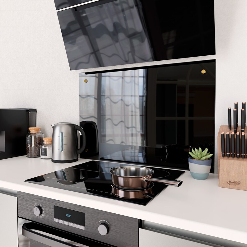 Black Glass Splashback Stove Backsplash Kitchen Wall Panel Etsy