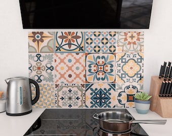 Marokkanische Spanische Fliesen Splashback, Küche Backsplash Wandpaneel hinter Herd und Spüle | Glasthetik