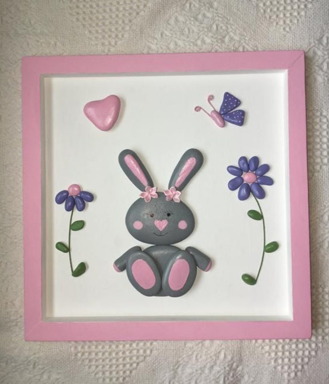 Pink Rabbit Wall Art Made From Stone Gift for Baby Etsy