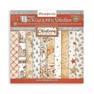 Könnte beinhalten: Ein Paket mit 10 doppelseitigen Scrapbook-Papierbögen zum Thema Weihnachten. Das Papier weist verschiedene Designs auf, darunter Uhren, Sterne und Häuser. Jedes Blatt misst 30,5 x 30,5 cm und eignet sich für Kartenherstellung und Mixed-Media-Projekte. Das Paket ist säurefrei.