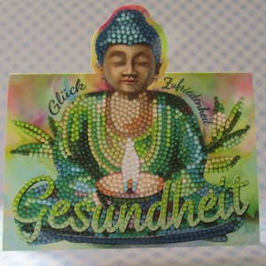 Felicidad, satisfacción y salud, tarjeta, pintura de diamante