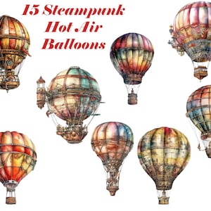 Steampunk hot air balloon clipart, Hot air balloon clipart, hot air balloon png,balloon clipart set,watercolor clipart, instant download,