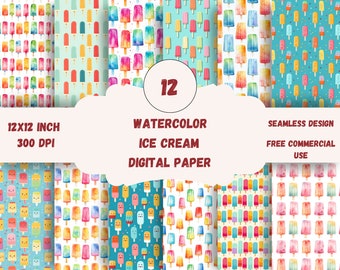 Ice cream seamless pattern, ice lolly digital paper, 12 seamless summer designs, free commercial use instant download