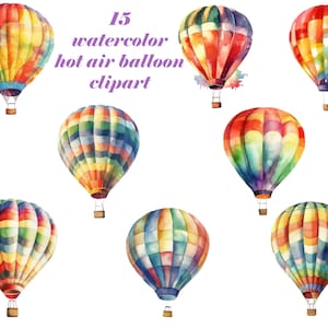 watercolor Hot air balloon clipart, hot air balloon png, balloon clipart set, watercolor clipart, digital download, instant download,air