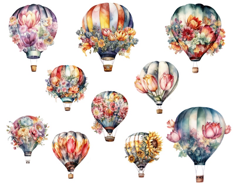 Hot Air Balloon Clipart, Floral Hot Air Balloon Png, Balloon Clipart
