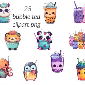 Clipart de thé à bulles mignon, png de thé à bulles kawaii, thé boba kawaii mignon, ensemble de clipart, clipart kawaii mignon, téléchargement numérique, téléchargement immédiat