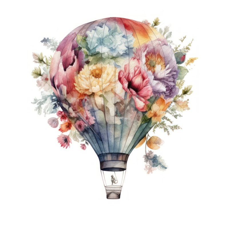 Hot Air Balloon Clipart, Floral Hot Air Balloon Png, Balloon Clipart