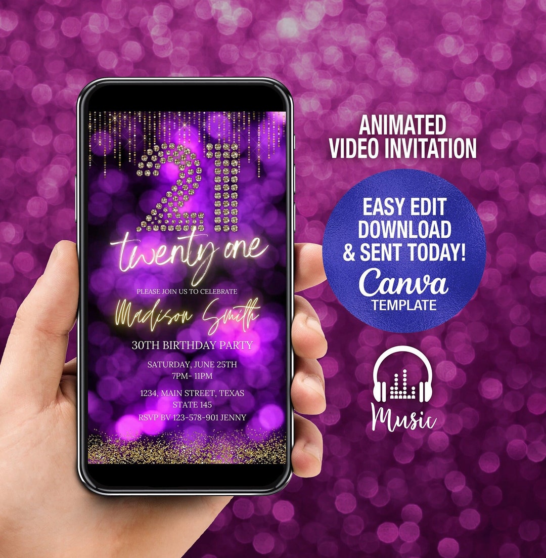 21st Birthday Invitation, Digital Twenty One Invite, Electronic