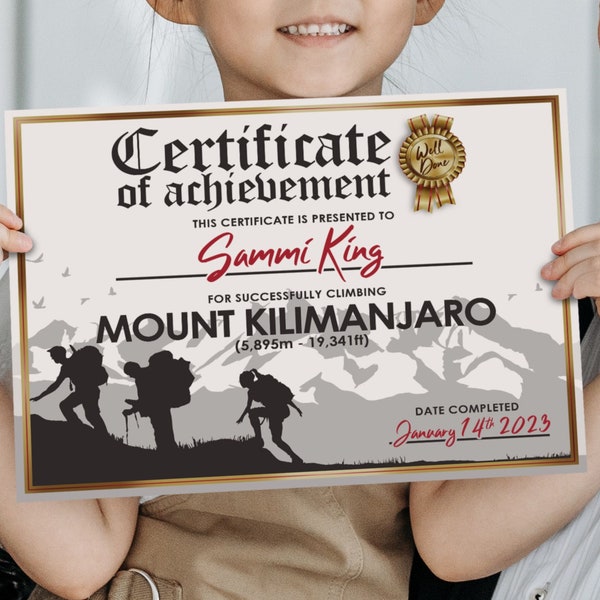 I Climbed Mount Kilimanjaro Certificate - Digital Download