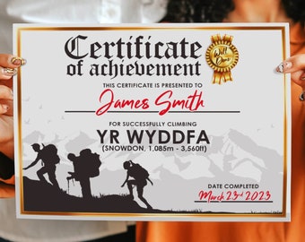 I Climbed Snowdon Yr Wyddfa Certificate - Digital Download