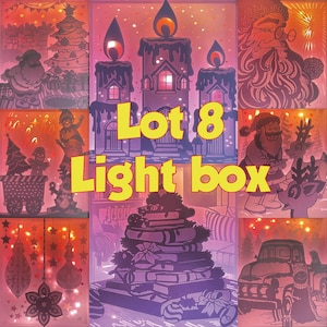 Lot 8 Lightbox Noël, lightbox fêtes,lightbox père Noël, lightbox rennes, lightbox sapin noël, lightbox livres noël, lightbox SVG DXF PNG pdf