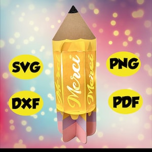 3D Bleistift Laterne SVG DXF PNG, Svg Laterne Lehrer Geschenk, Danke Lehrer, Danke Meister, Papier Skulptur Laterne Vorlage Laterne