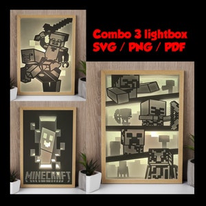 Combo 3 Lightbox jeux vidéo minecraft fichier numérique pour créer un cadre lumineux