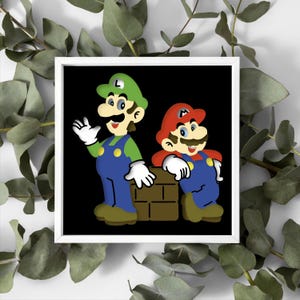 Boîte d'ombre mario luigi multicouche 3D fichier numérique SVG PNG PDF, svg mario bros, shadow box superposition mario, multicouche 3D svg