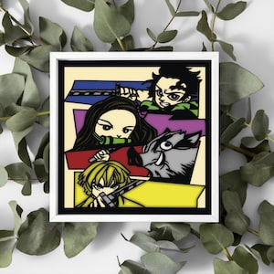 Boîte d'ombre demon slayer multicouche 3D fichier SVG PNG PDF, svg demon slayer, shadow box superposition manga demon, multicouche 3D svg