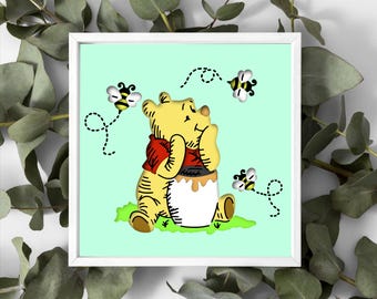 Multi-layered birth shadow box digital file SVG, honey bear SVG, bee overlay shadow box, 3D multi-layered birth