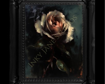 Vintage rose wall art, dark floral painting, canvas prints
