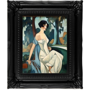 Art Deco Woman in white, cubist canvas print