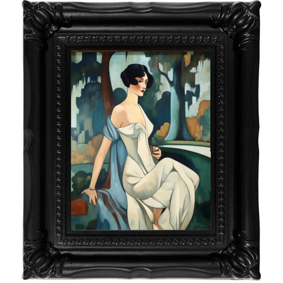 Art Deco Woman in white, cubist canvas print