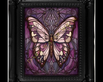 Mariposa morada Art Nouveau, enmarcada o sin marco, varios tamaños, arte de fantasía
