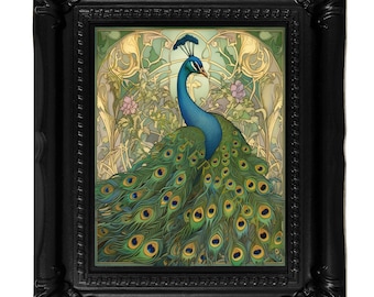 Art Nouveau peacock art print, art nouveau canvas wall art