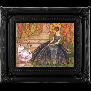 Art Nouveau woman with swan, canvas art print in several sizes