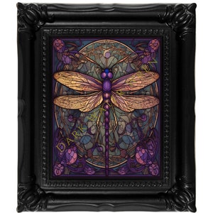 Purple dragonfly Art Nouveau print, Framed or Unframed Canvas Print, fantasy art