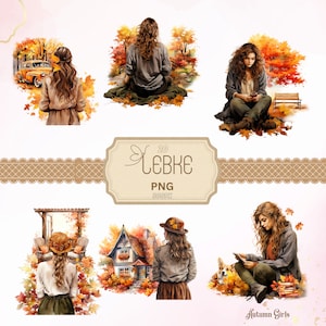 Autumn Girls, Clipart Bundle,  Watercolor, Girls Illustration PNG